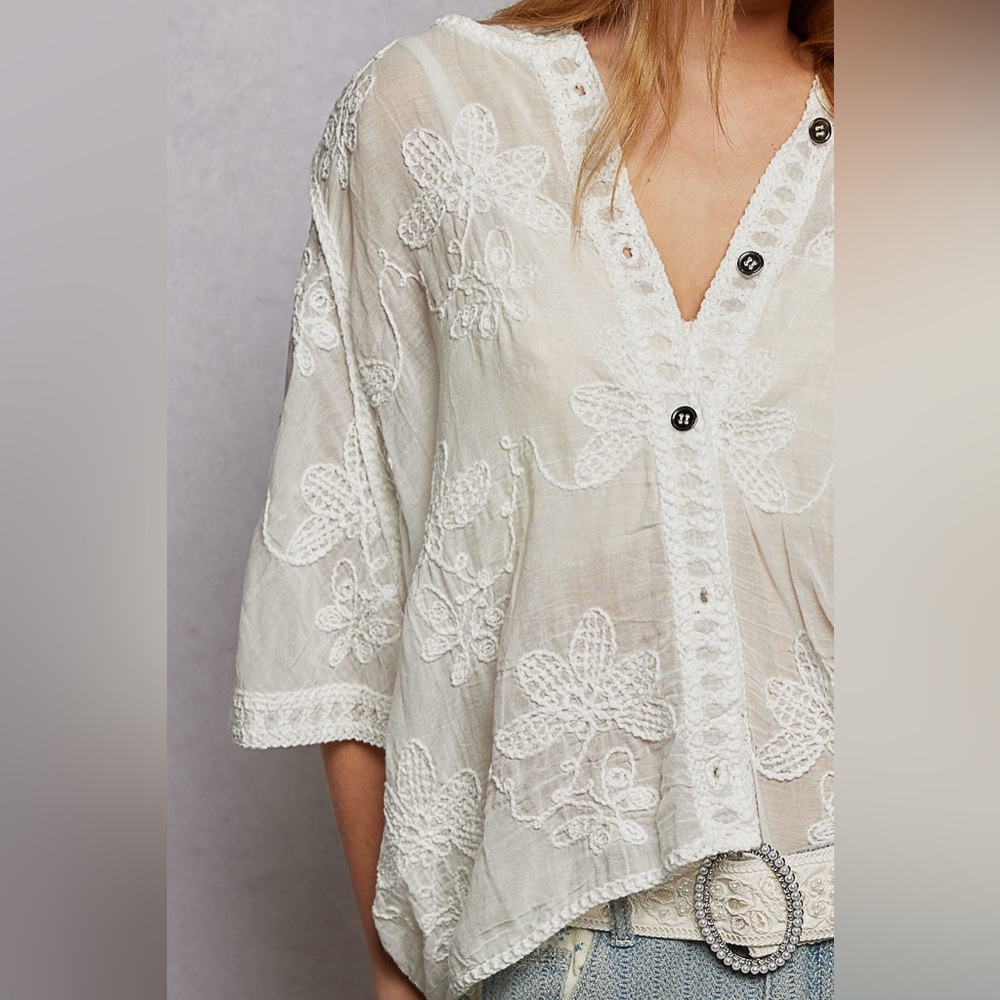 PT9 New POL Embroidered White Women's Top - Picture 5 of 9